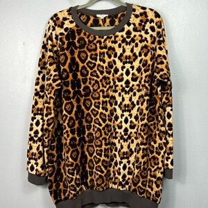 Easel Animal Print Velour Long Sleeve Oversized Tunic Sweatshirt Large